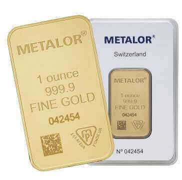 This 1oz bar from Metalor is clearly marked as 999.9 purity and is available to buy from Physical Gold Limited
