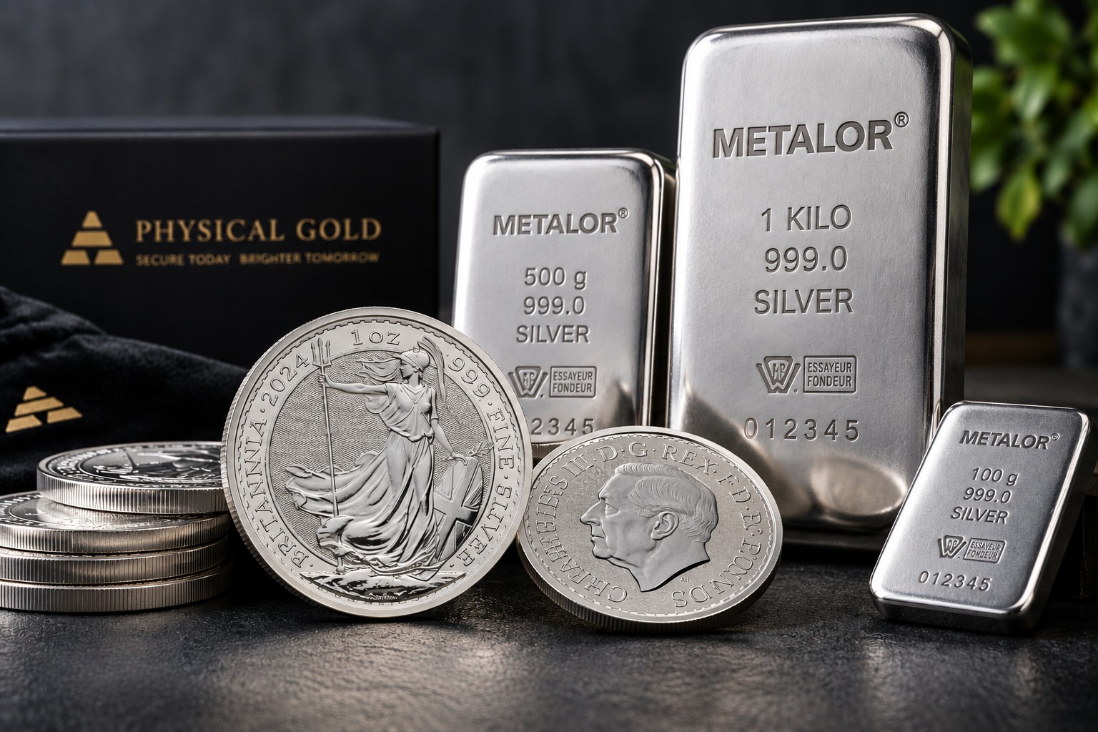 Silver coins and bars