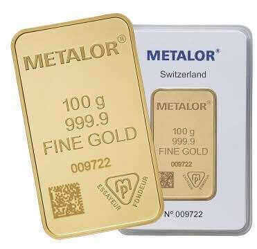 The Metalor 100g gold bar is a popular investment option with Physical Gold Limited customers